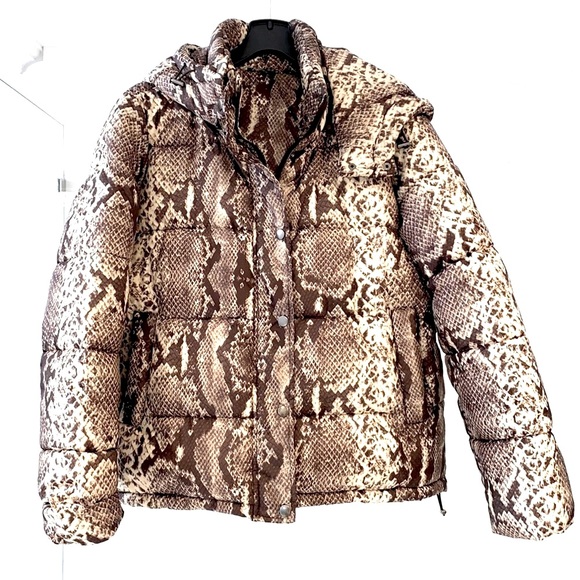 AQUA Python Snakeskin Print Puffer Jacket - Picture 2 of 6